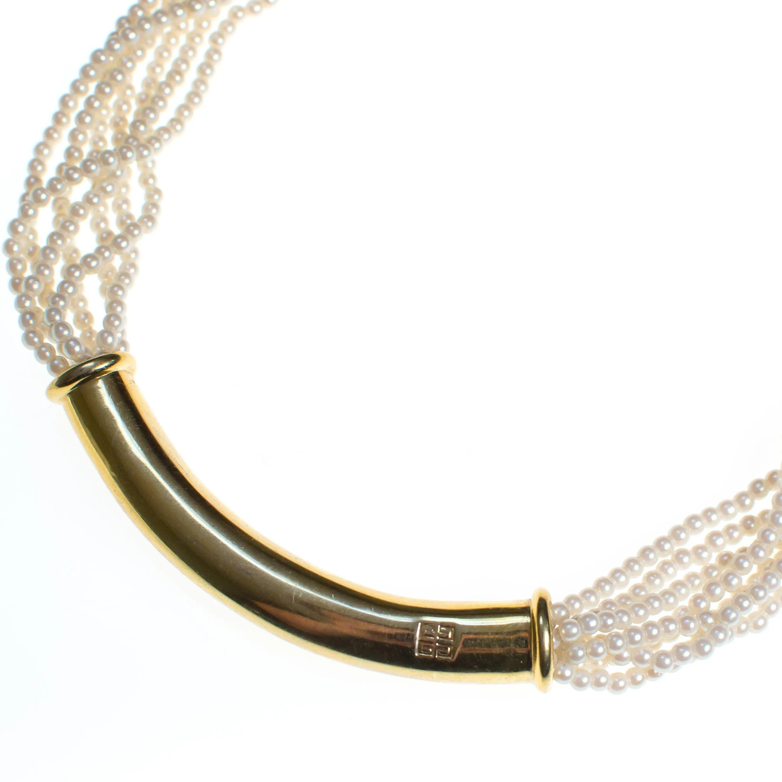 Vintage Givenchy Couture Pearl and Gold Logo Necklace