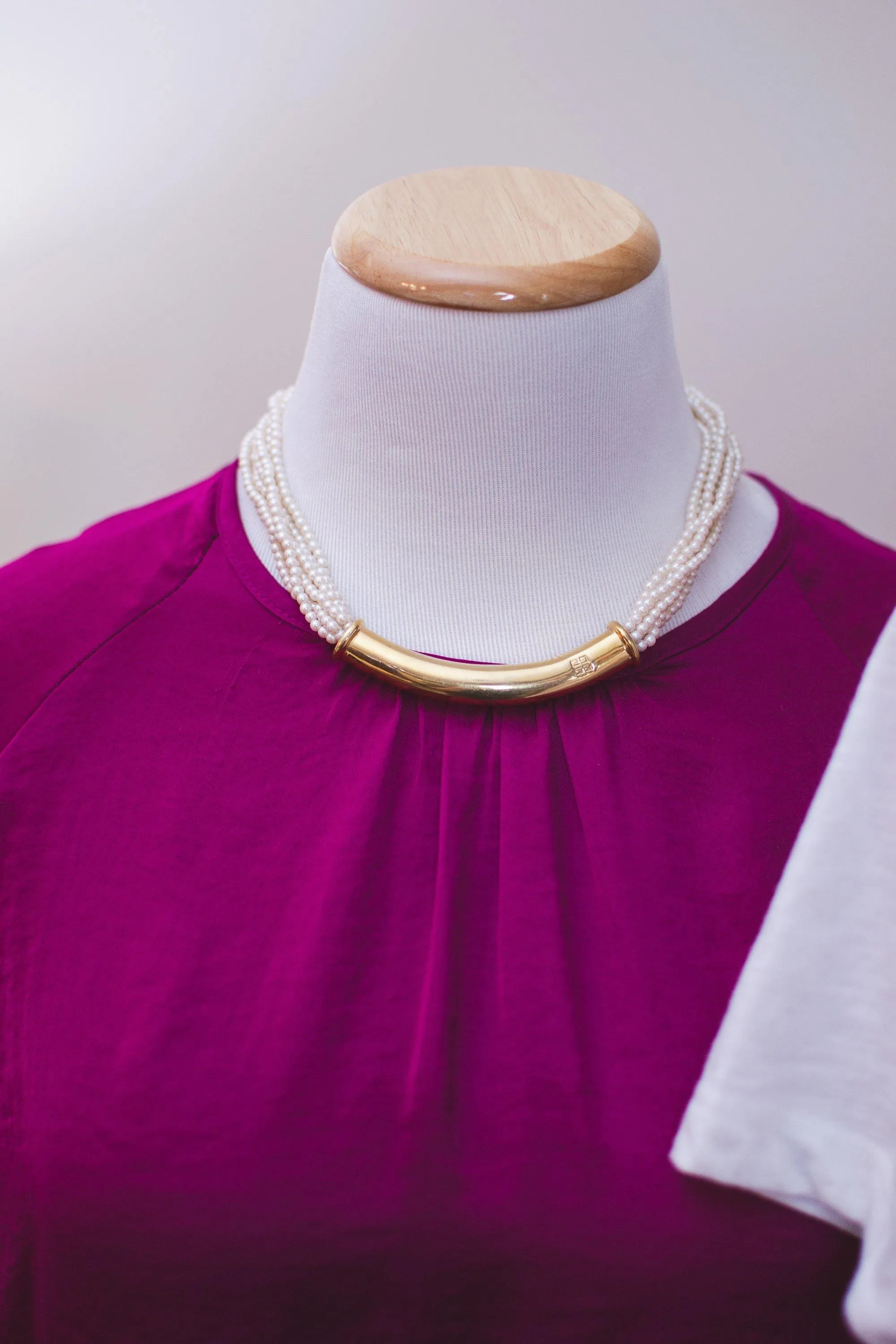 Vintage Givenchy Couture Pearl and Gold Logo Necklace