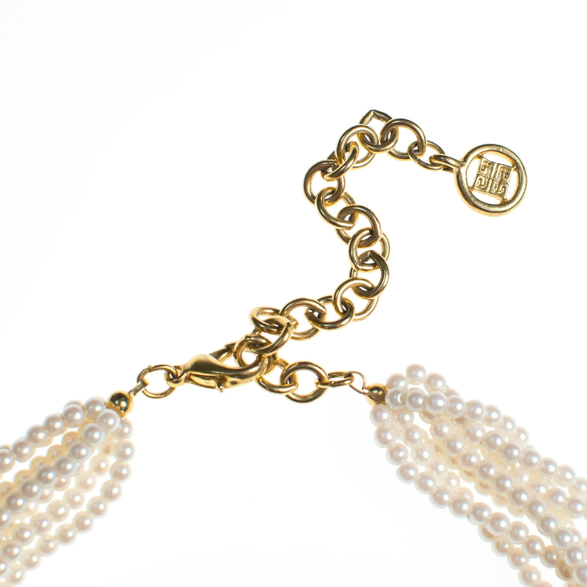 Vintage Givenchy Couture Pearl and Gold Logo Necklace