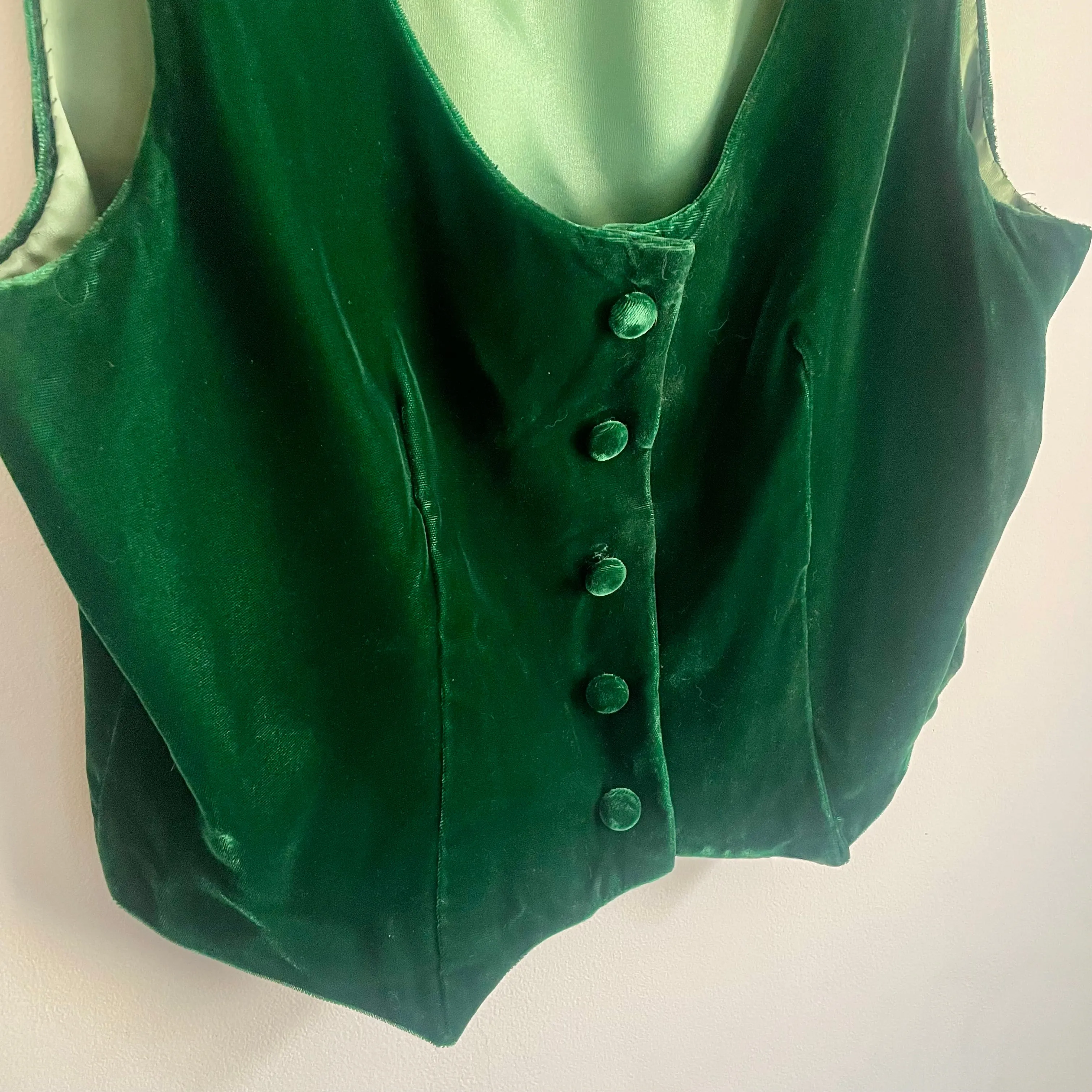 Vintage Handmade Emerald Green Velvet Vest