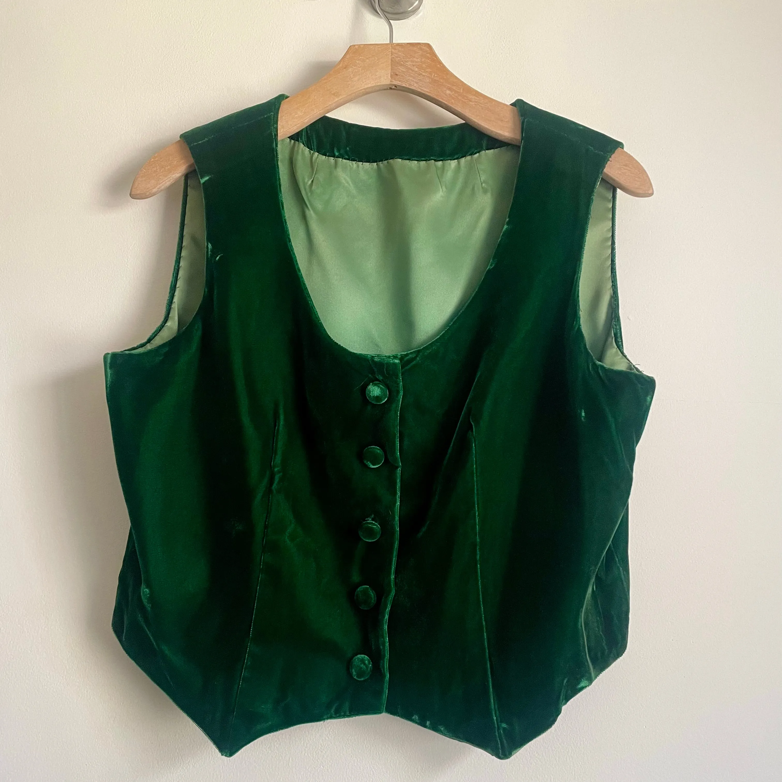 Vintage Handmade Emerald Green Velvet Vest