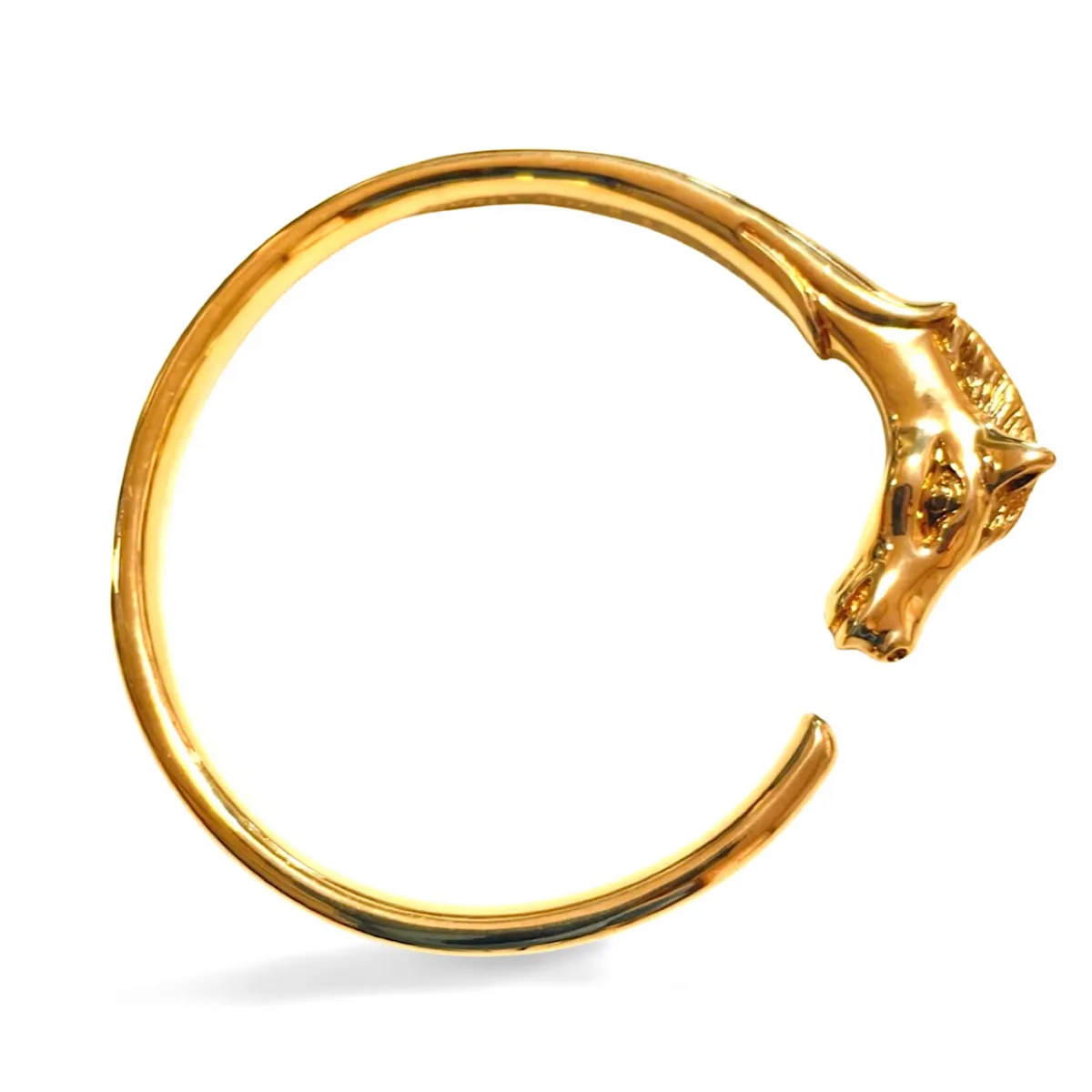 Vintage Hermes golden horse head design bangle, bracelet. Classic jewelry from Hermes. 070218ys7