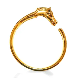 Vintage Hermes golden horse head design bangle, bracelet. Classic jewelry from Hermes. 070218ys7