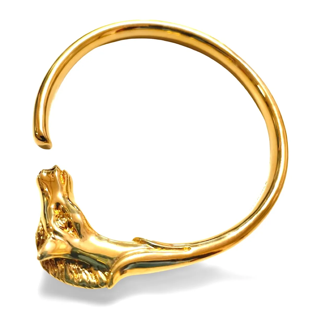 Vintage Hermes golden horse head design bangle, bracelet. Classic jewelry from Hermes. 070218ys7