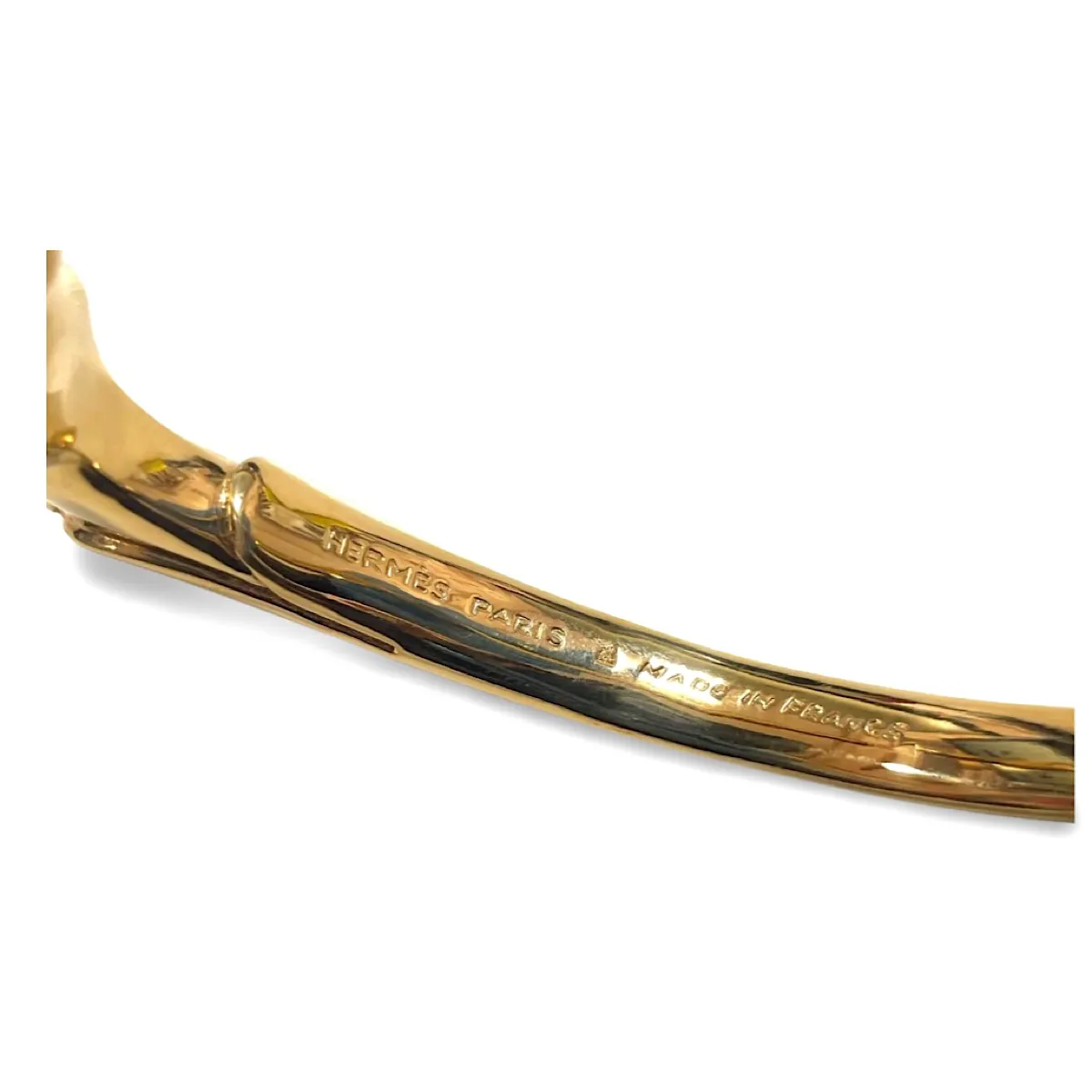 Vintage Hermes golden horse head design bangle, bracelet. Classic jewelry from Hermes. 070218ys7