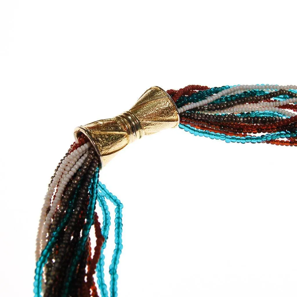 Vintage Jewel Tone Seed Bead Torsade Necklace