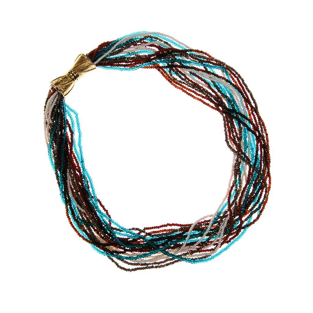 Vintage Jewel Tone Seed Bead Torsade Necklace
