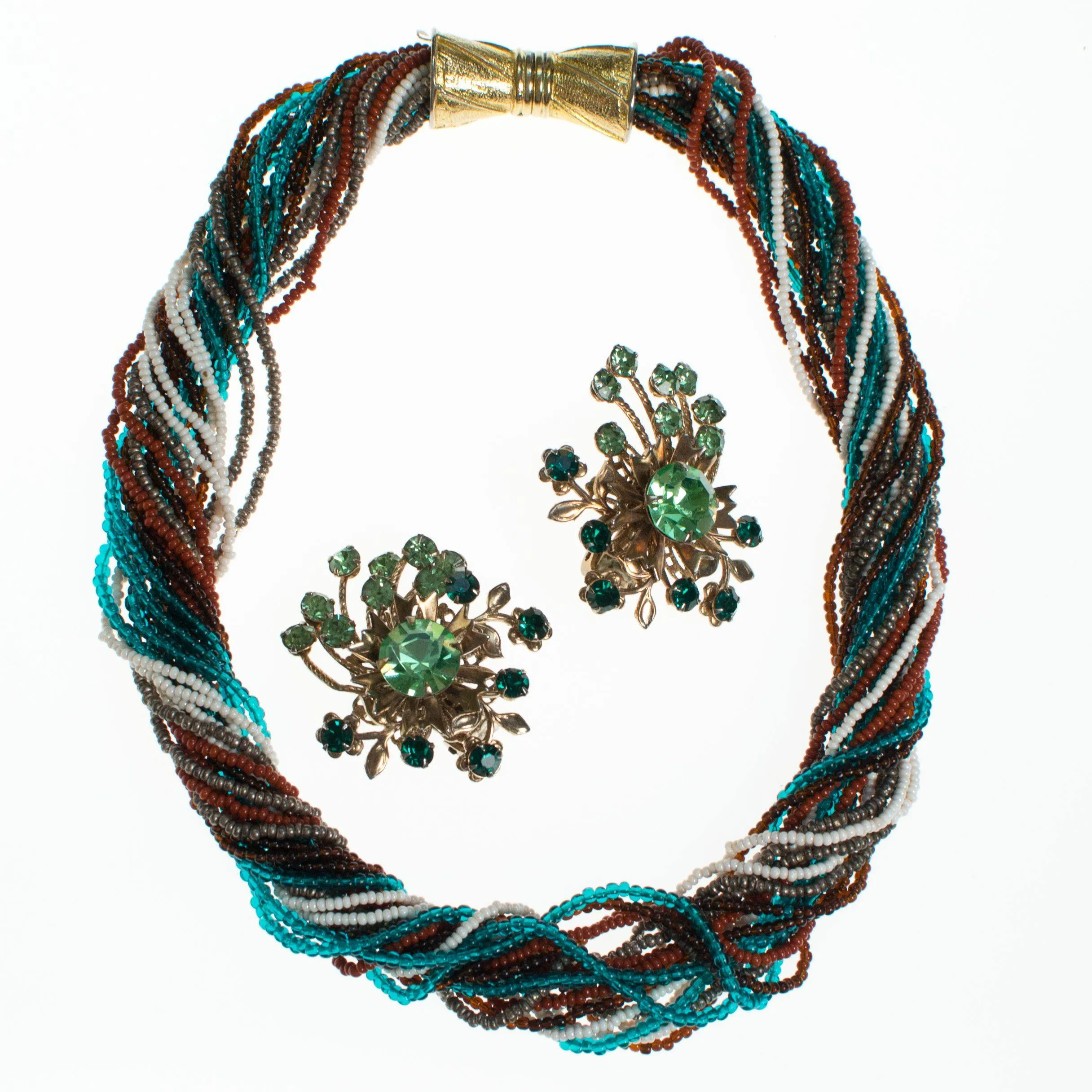 Vintage Jewel Tone Seed Bead Torsade Necklace