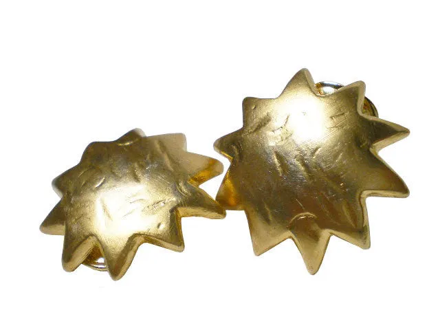 Vintage KENZO golden sun, star shape mod earrings. Chic, mod, and rare masterpiece jewelry. Great gift idea. 060905r1