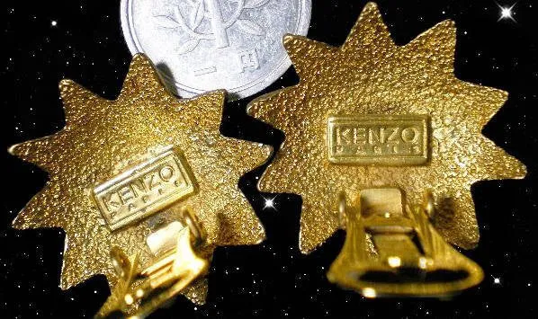 Vintage KENZO golden sun, star shape mod earrings. Chic, mod, and rare masterpiece jewelry. Great gift idea. 060905r1