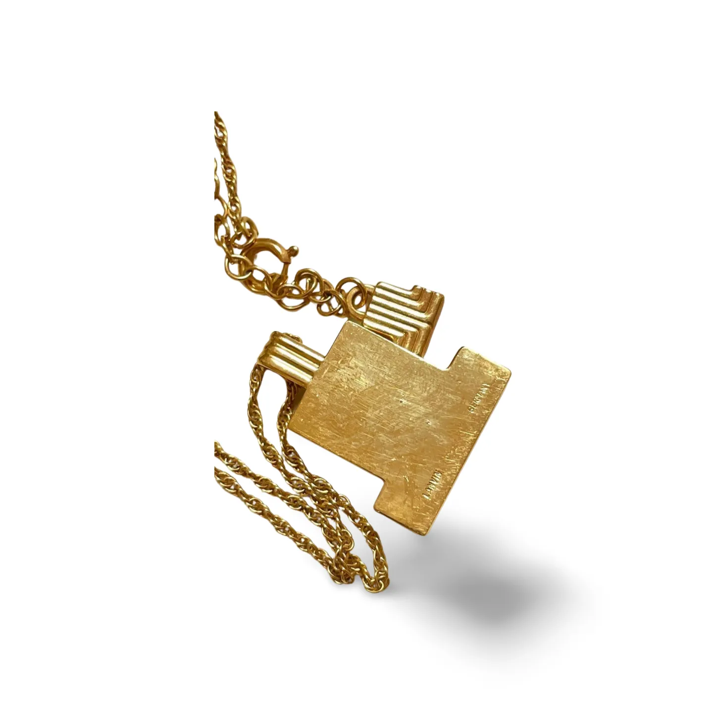Vintage LANVIN golden chain necklace with crystals and iconic logo pendant top. Must have classic vintage jewelry piece. 060715y