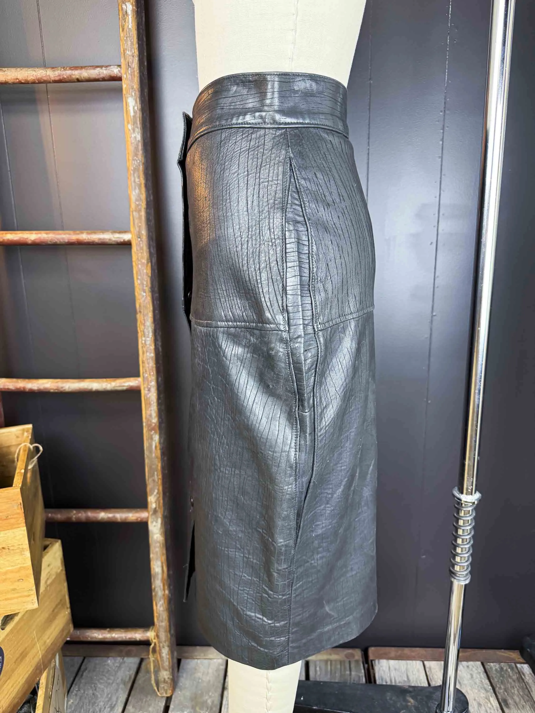 Vintage Leather Snap Front Skirt - Size S