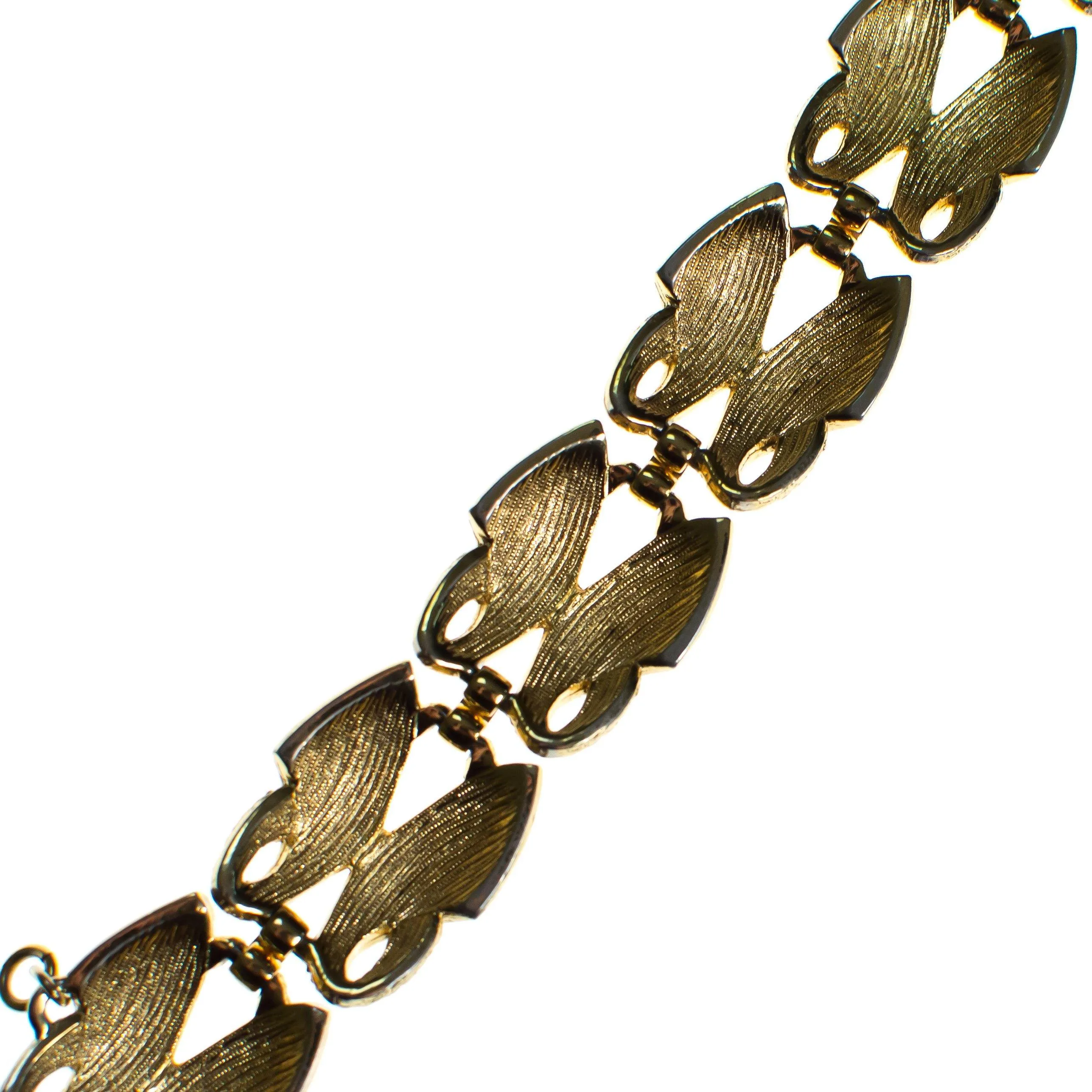 Vintage Monet Mid Century Modern Double Link Bracelet, Brushed Gold Tone, Safety Chain, Snap Lock Clasp