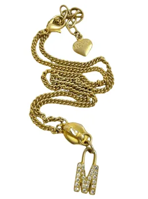 Vintage Moschino chain necklace with zipper pull design M logo heart pendant top. 050806ya1