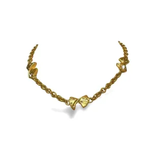 Vintage Nina Ricci golden chain necklace with ribbon bow and crystals. Perfect vintage jewelry. 060521ac6