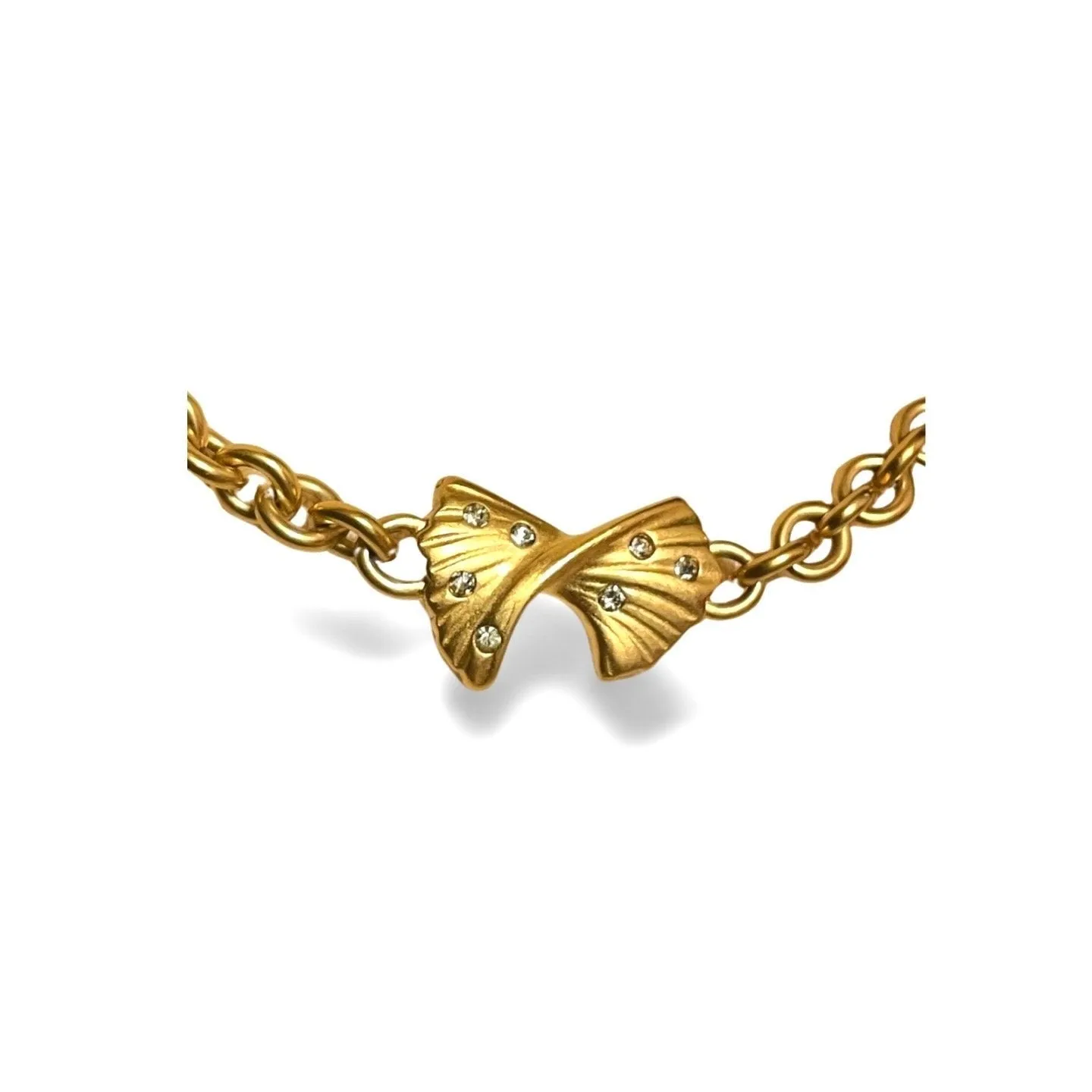 Vintage Nina Ricci golden chain necklace with ribbon bow and crystals. Perfect vintage jewelry. 060521ac6