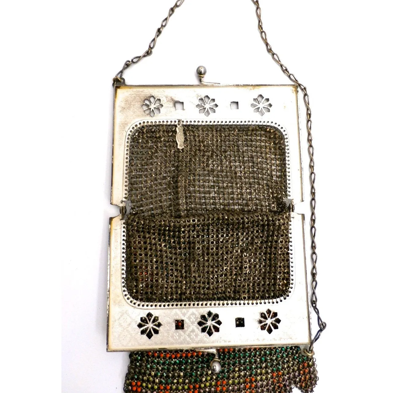 Vintage Purse Art Deco Whiting & Davis Enameled Mesh Purse 1920S Orange Pink Green