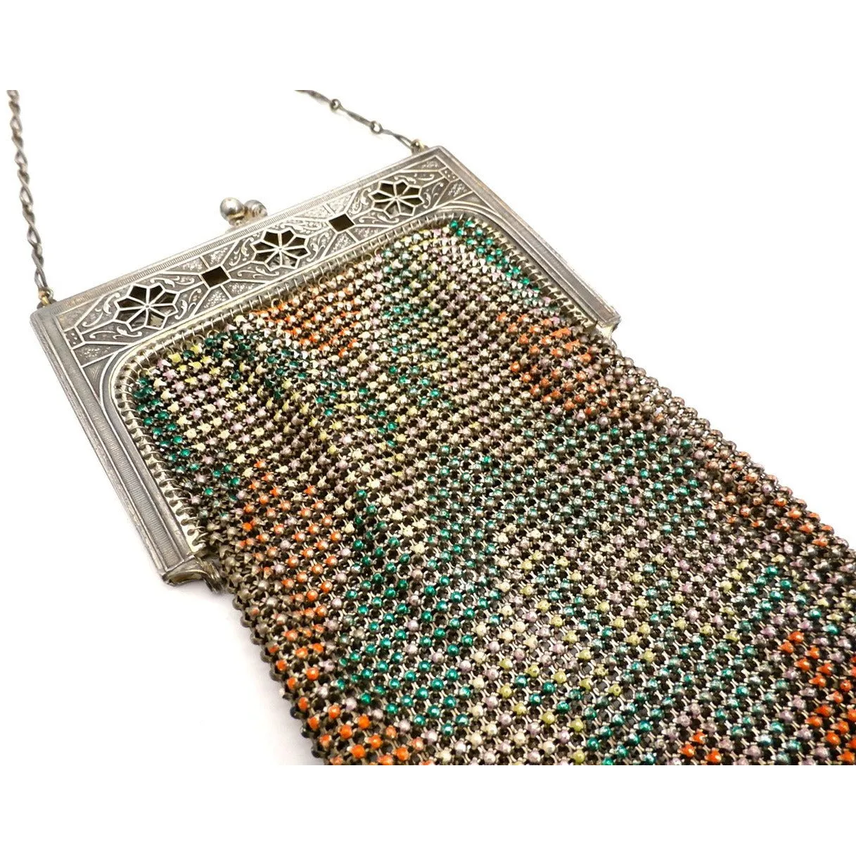 Vintage Purse Art Deco Whiting & Davis Enameled Mesh Purse 1920S Orange Pink Green
