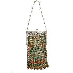 Vintage Purse Art Deco Whiting & Davis Enameled Mesh Purse 1920S Orange Pink Green