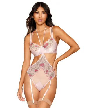 Vintage Rose Embroidery Bra & Open Cup Teddy Set