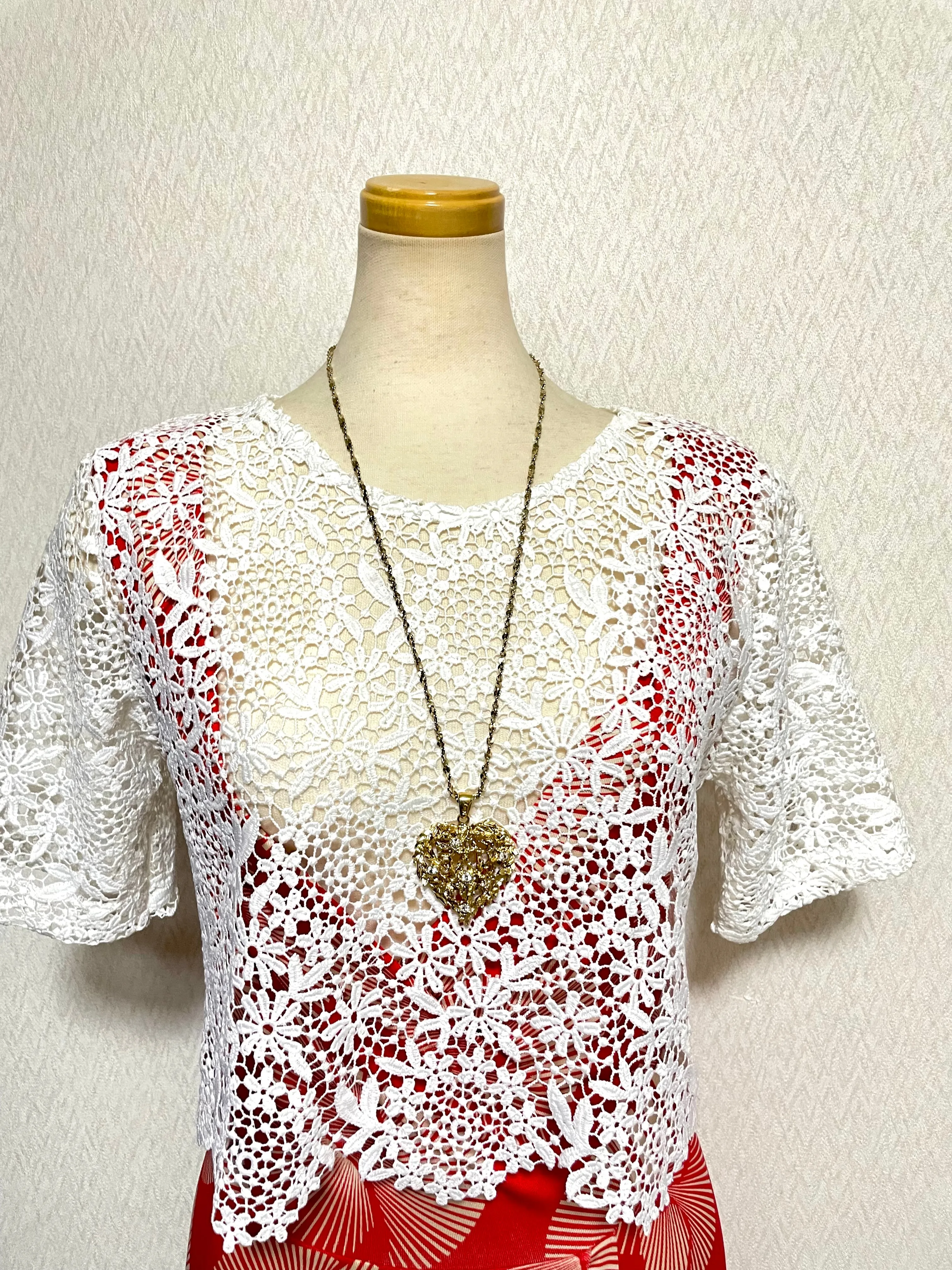 Vintage Yves Saint Laurent golden chain long statement necklace with arabesque heart and crystal pendant top. 050803y3