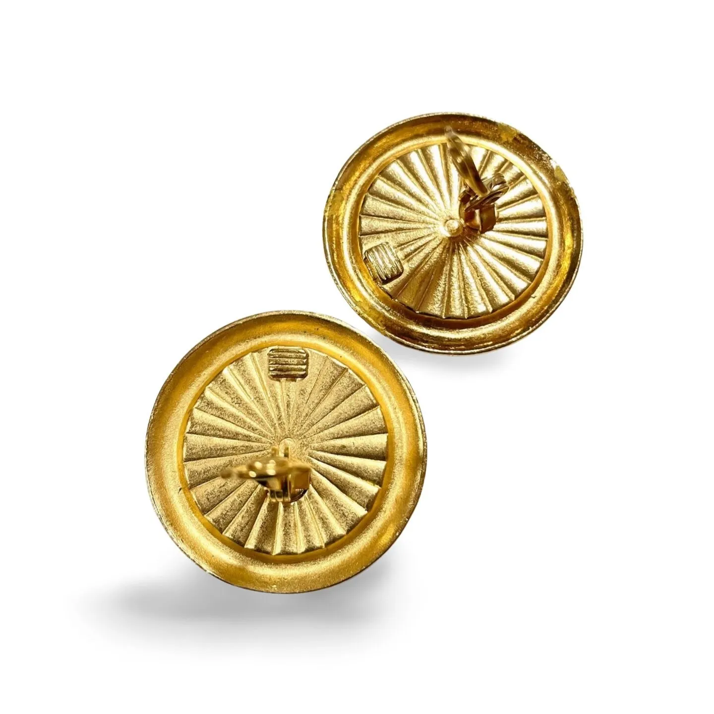 Vintage Yves Saint Laurent golden round earrings with pink gripoix glass. 060227ac1