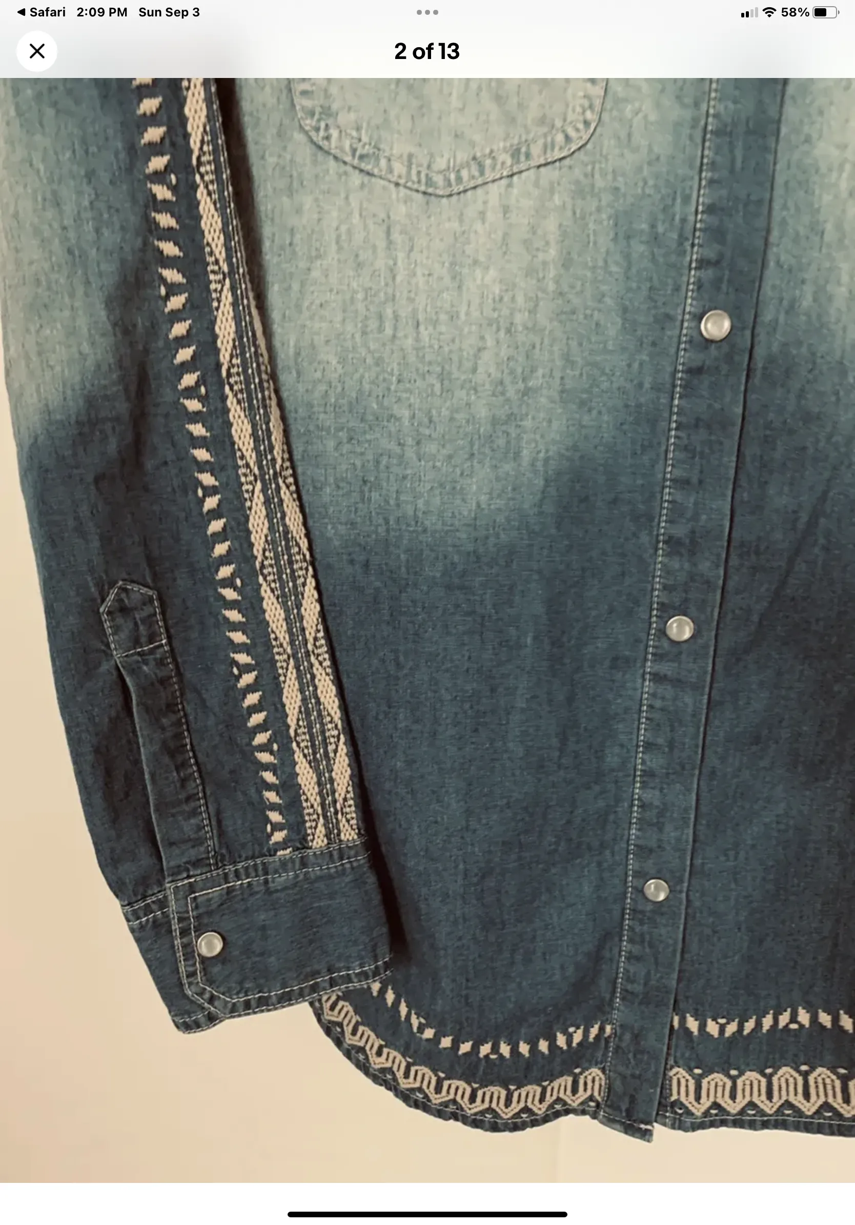 Western Denim Pearl Snap Shirt M