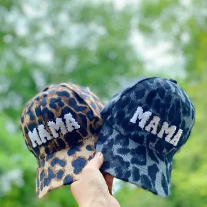 Wild Mama Corduroy Ball Cap – Animal Print Hat with Fuzzy Lettering