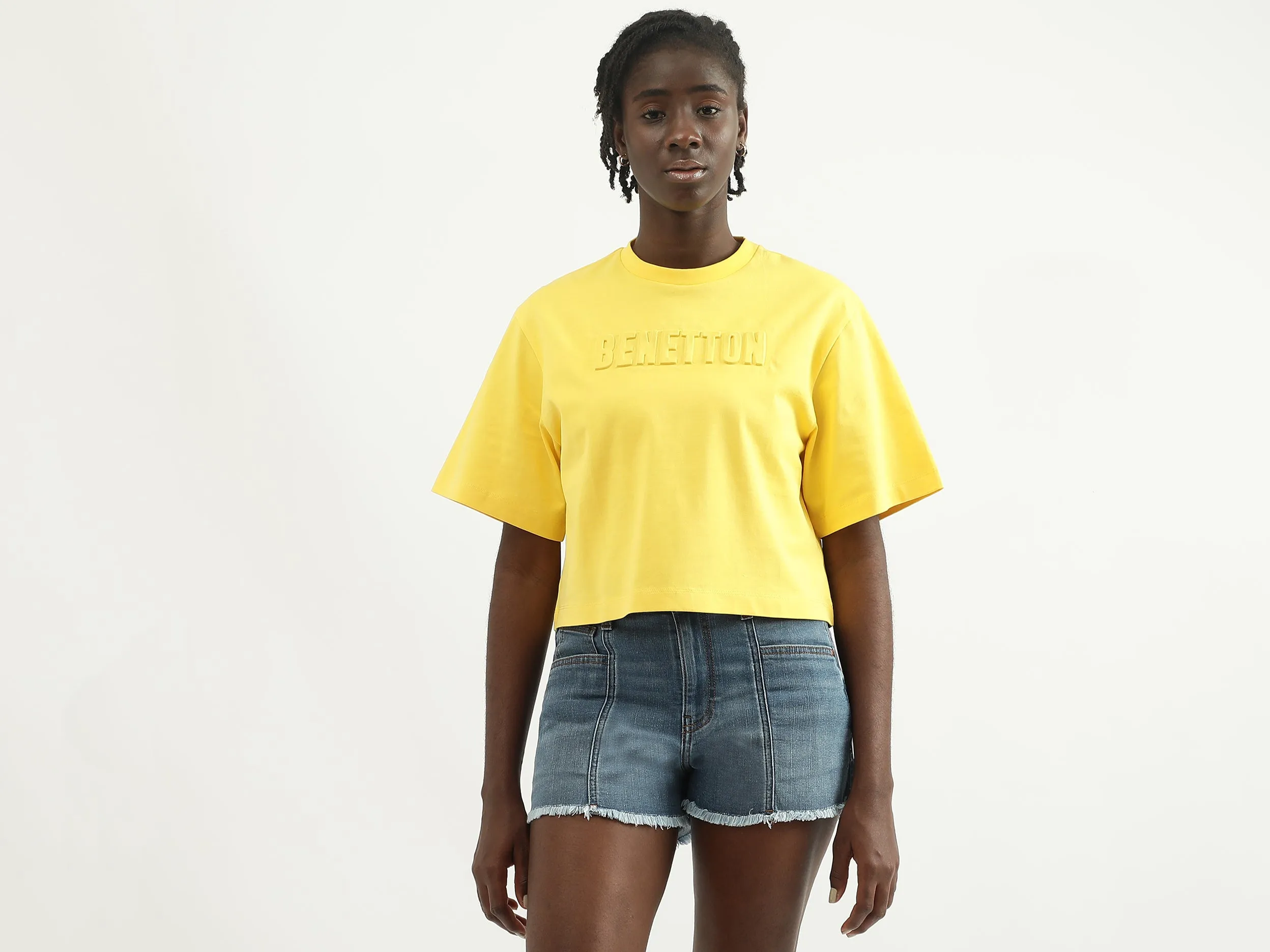 Women Embossed Round Neck T-shirt