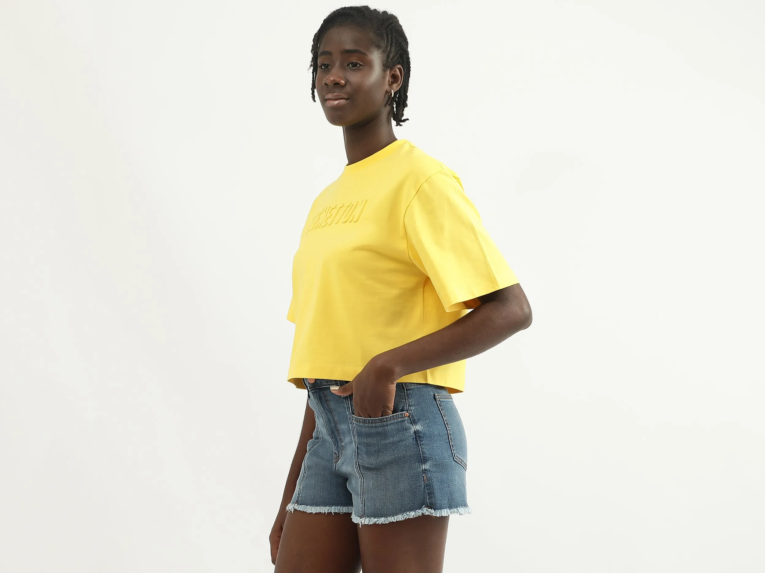 Women Embossed Round Neck T-shirt
