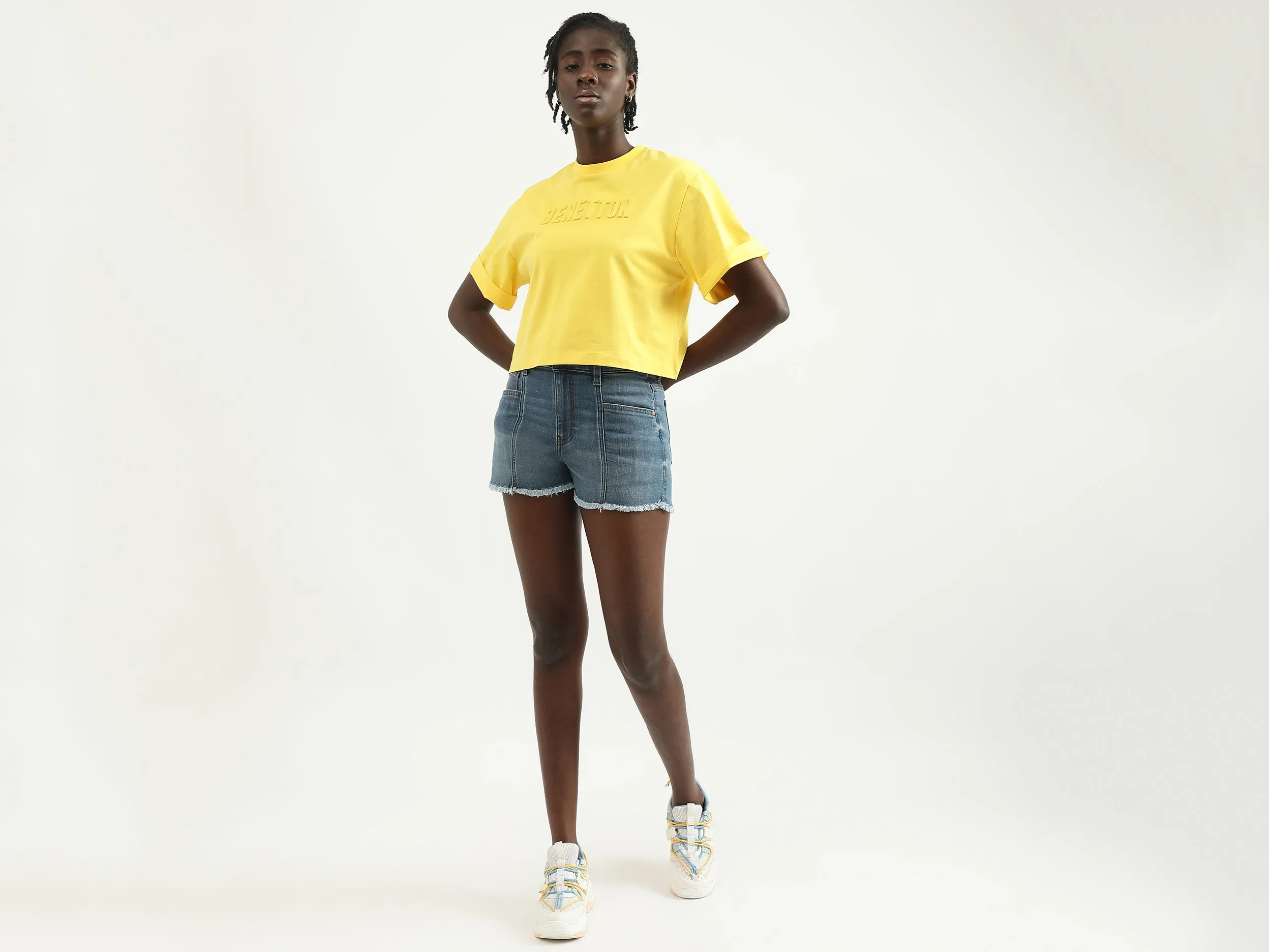 Women Embossed Round Neck T-shirt