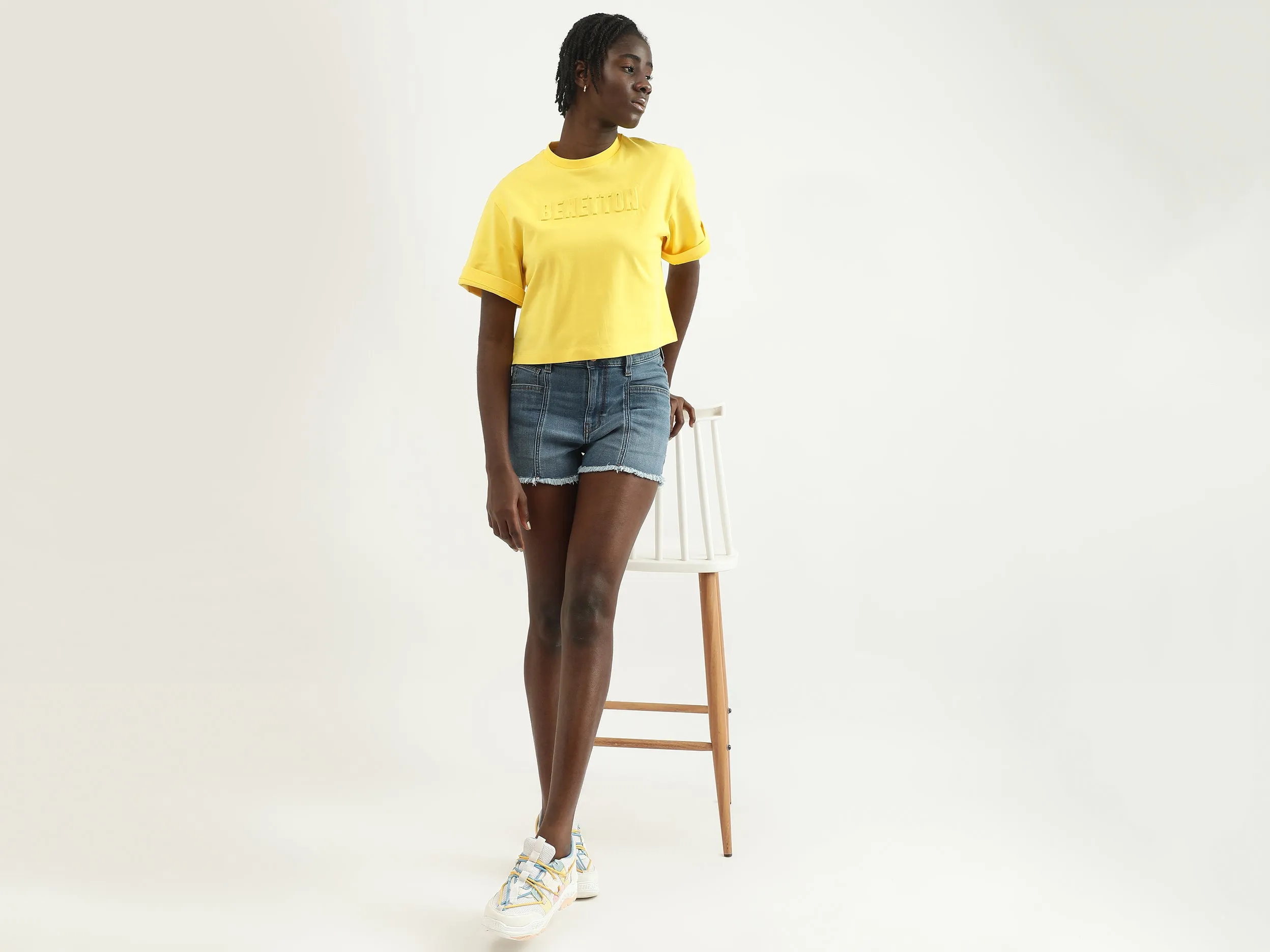 Women Embossed Round Neck T-shirt