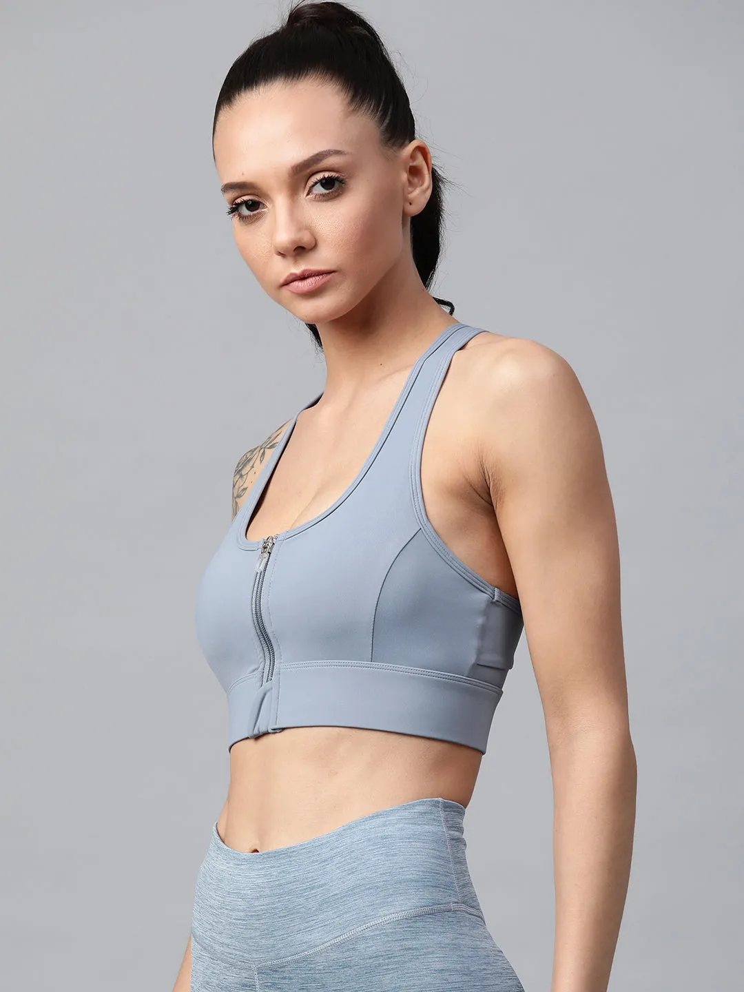 Women's detachable zip-up training sports bra