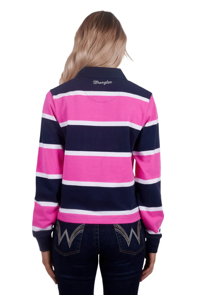 Wrangler Womens Hattie Fashion Stripe Rugby - Navy/Pink