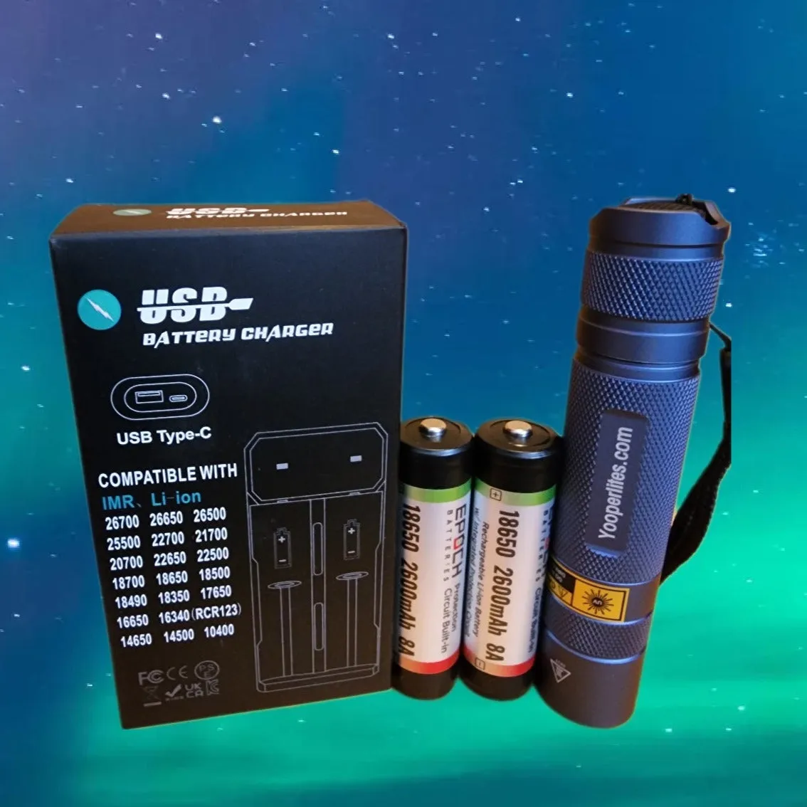 Yooperlites S2  365nm UV Flashlight Package - Anodized Blue
