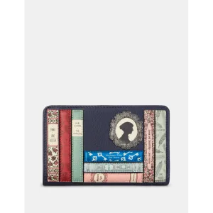 Yoshi Jane Austen Bookworm Library Zip Around Navy Leather Purse