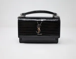 YSL Sunset Chain Wallet in Crocodile Embossed Shiny Leather