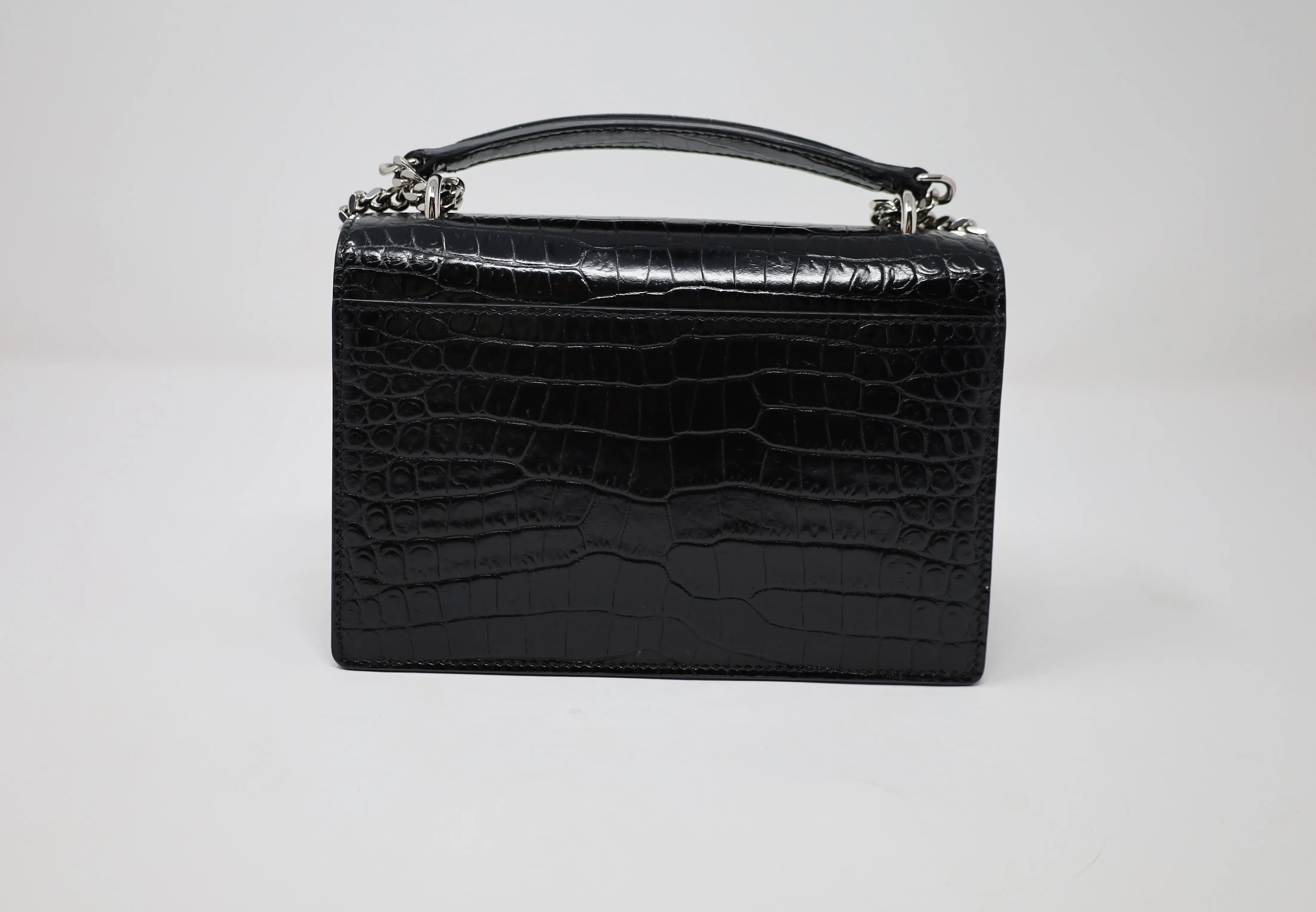 YSL Sunset Chain Wallet in Crocodile Embossed Shiny Leather