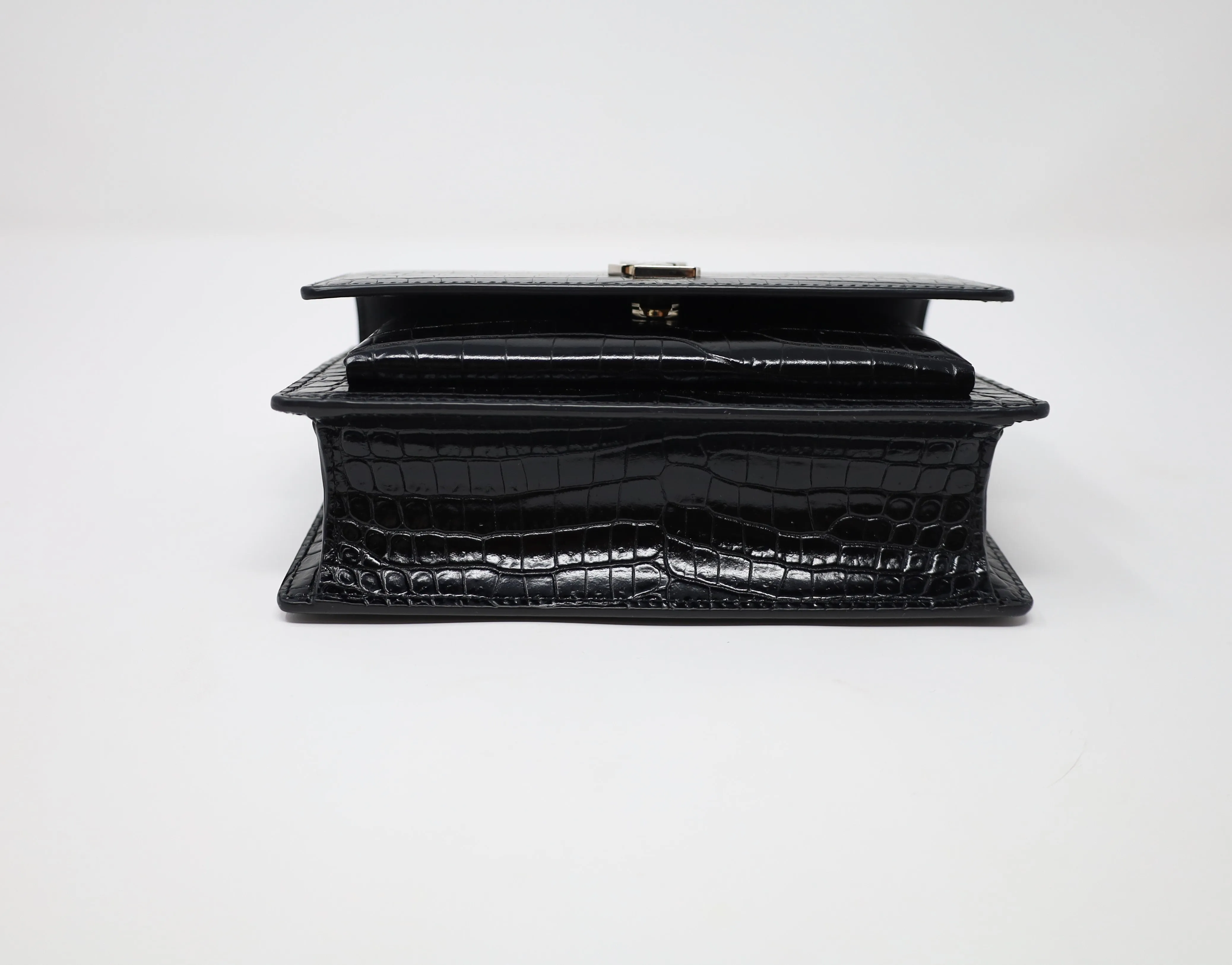 YSL Sunset Chain Wallet in Crocodile Embossed Shiny Leather